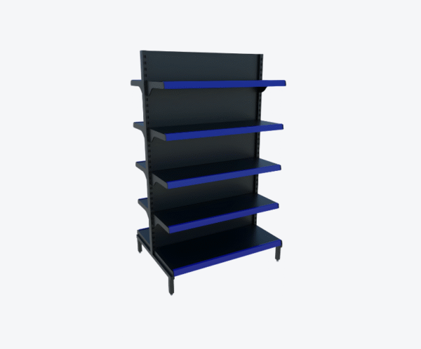 Gôndola de Centro Preta C/ Porta Preços Azul 1,65m