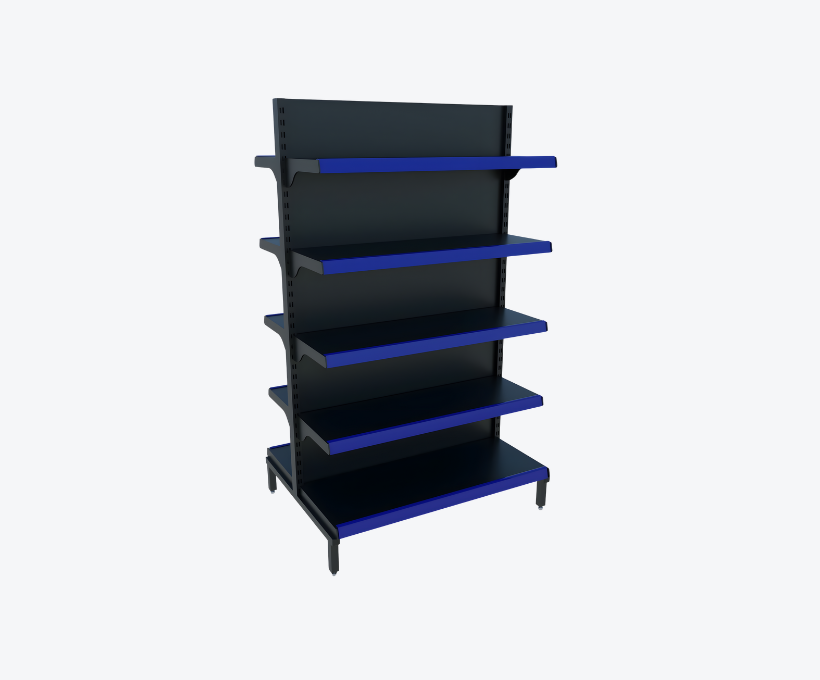 Gôndola de Centro Preta C/ Porta Preços Azul 1,65m