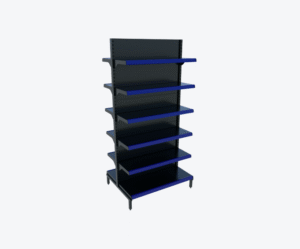 Gôndola de Centro Preta C/ Porta Preços Azul 2,00m