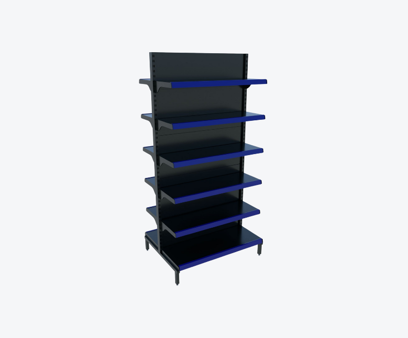 Gôndola de Centro Preta C/ Porta Preços Azul 2,00m