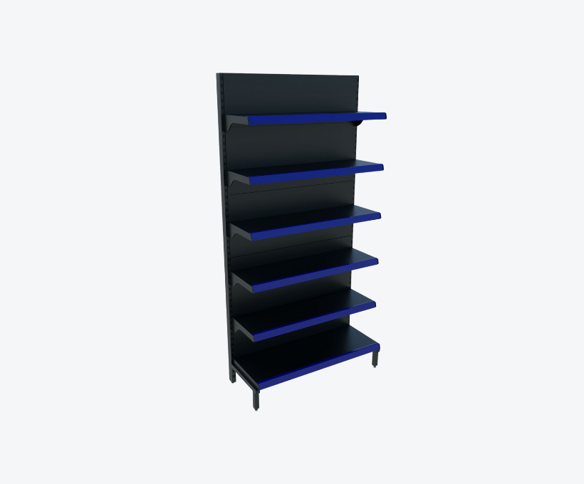 Gôndola de Parede Preta C/ Porta Preços Azul 2,00m